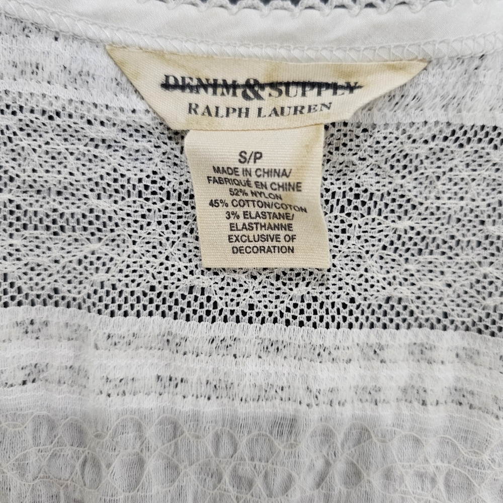 NWOT Denim & Supply Ralph Lauren Lace Ivory Henley 3/4 Sleeve Top Small - Picture 6 of 7